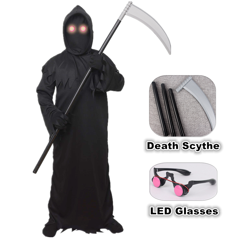 Black Face Mask Pack - Kostum Horor Grim Reaper Halloween, Topi