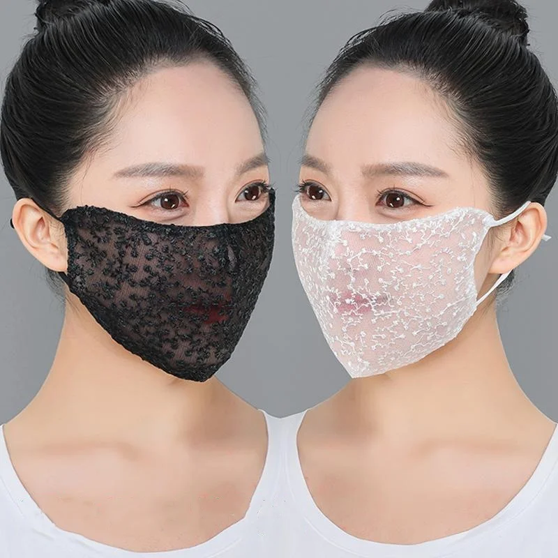 Cloth Face Mask Washable - 1/2 Buah Masker Wajah Renda Hitam